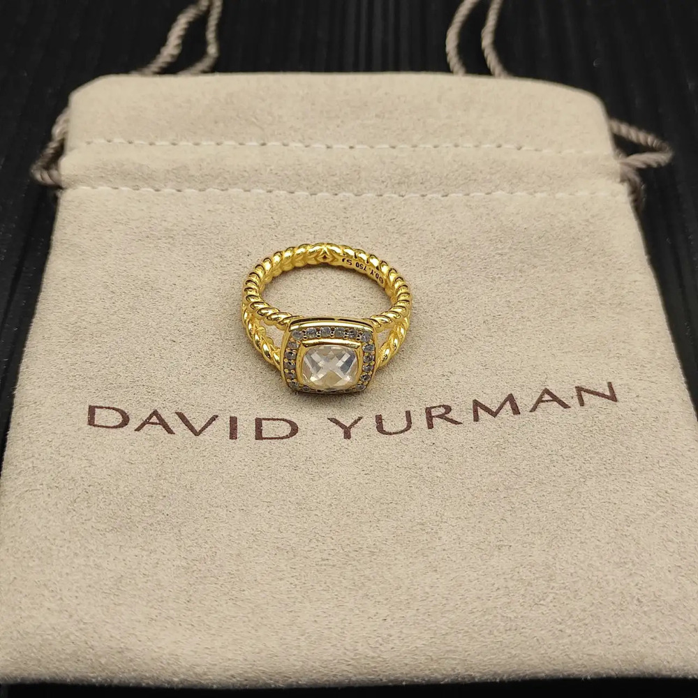 David Yurman White Diamond and Gold Square Diamond Ring